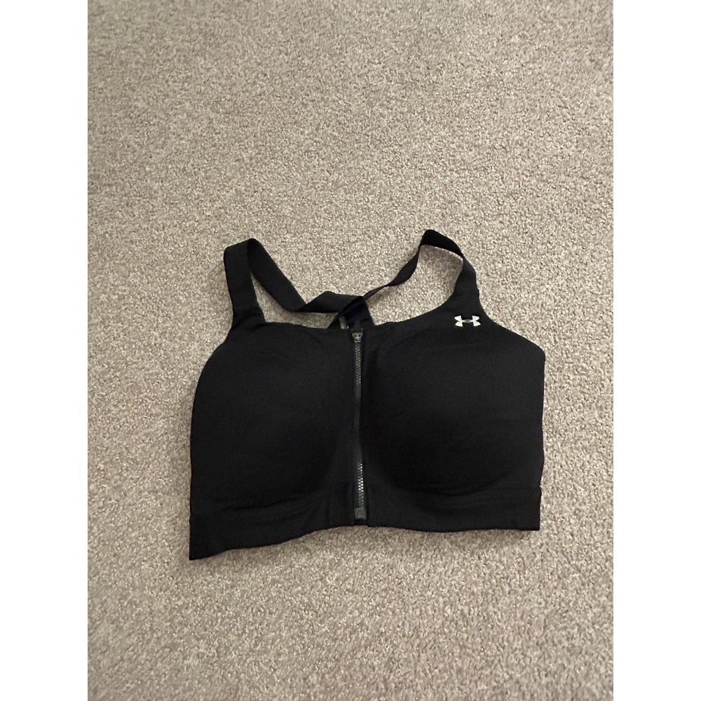 Under Armour Sports Bra Womens 38D Black Excellent Front Zip High Impact Support